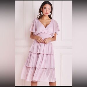 Plain Lurex Chiffon Tiered Dress